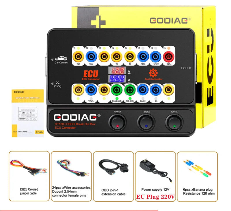 GODIAG GT100+ Pro – Boîtier OBD2 Break Out Box avec affichage tension et courant