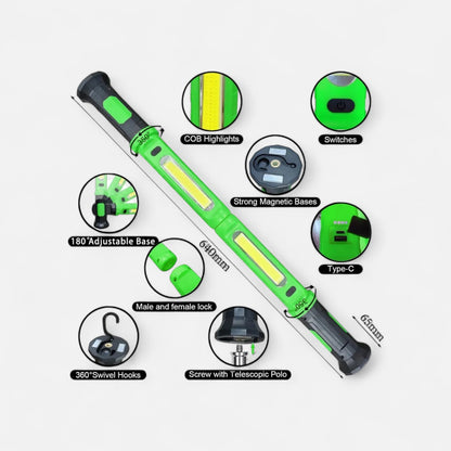 Lampe de travail LED rechargeable 2-en-1 magnétique Vert